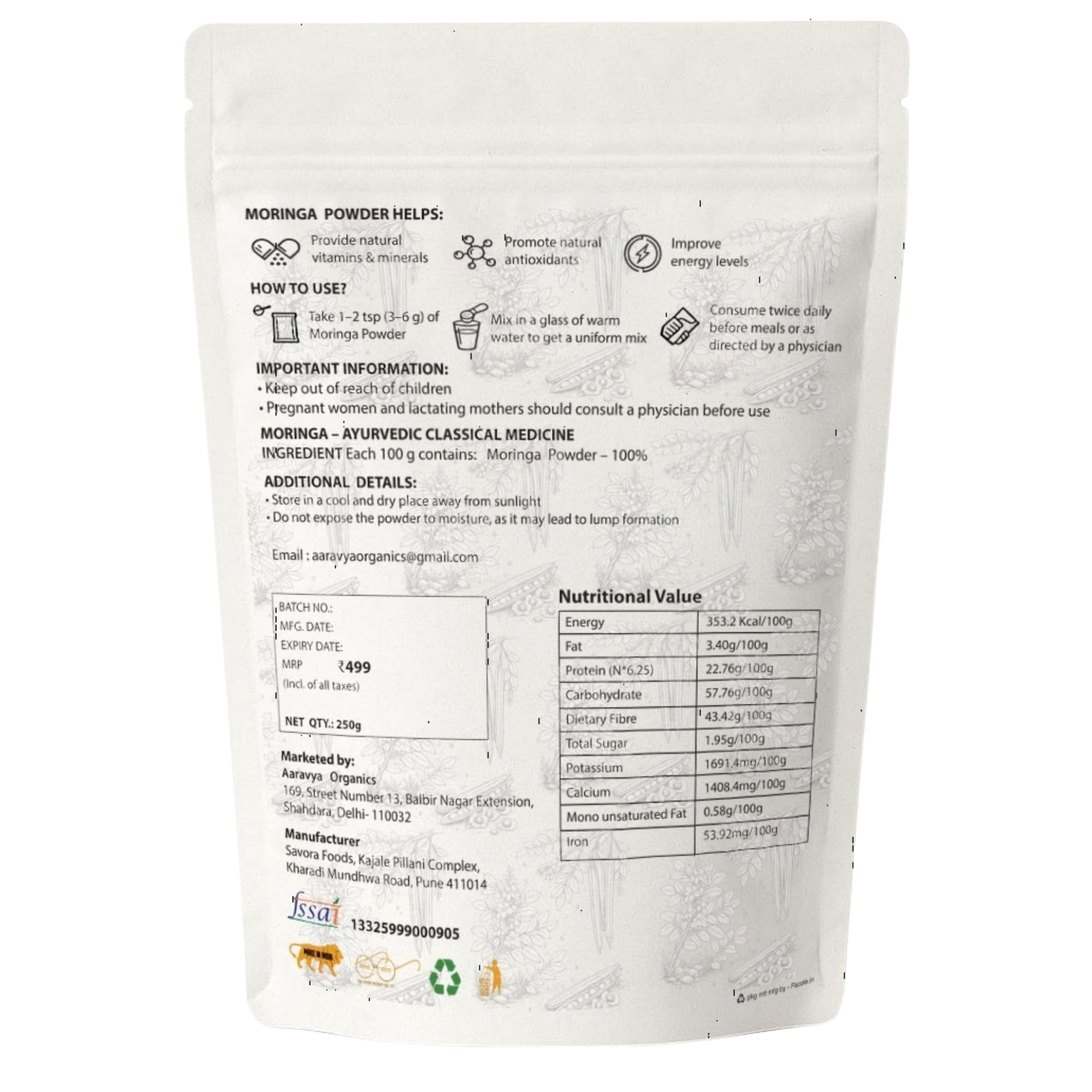 Premium Organic Moringa Powder – 100% Pure Natural Superfood for Energy & Immunity