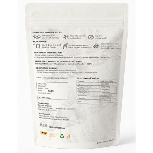 Spirulina Powder 100g | Pure Blue Green Algae Superfood | Rich in Protein, Vitamins & Minerals | Vegan, Gluten-Free, Non-GMO | Finely Milled Spirulina for Immunity, Energy & Detox | Natural Dietary Supplement for Men & Women