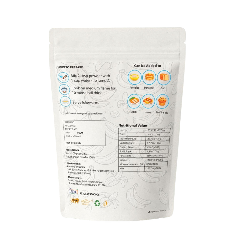 Banana Powder | 250g | Kerala Nendran Bananas | 100% Natural Raw Banana Powder | No Added Sugar or Preservatives