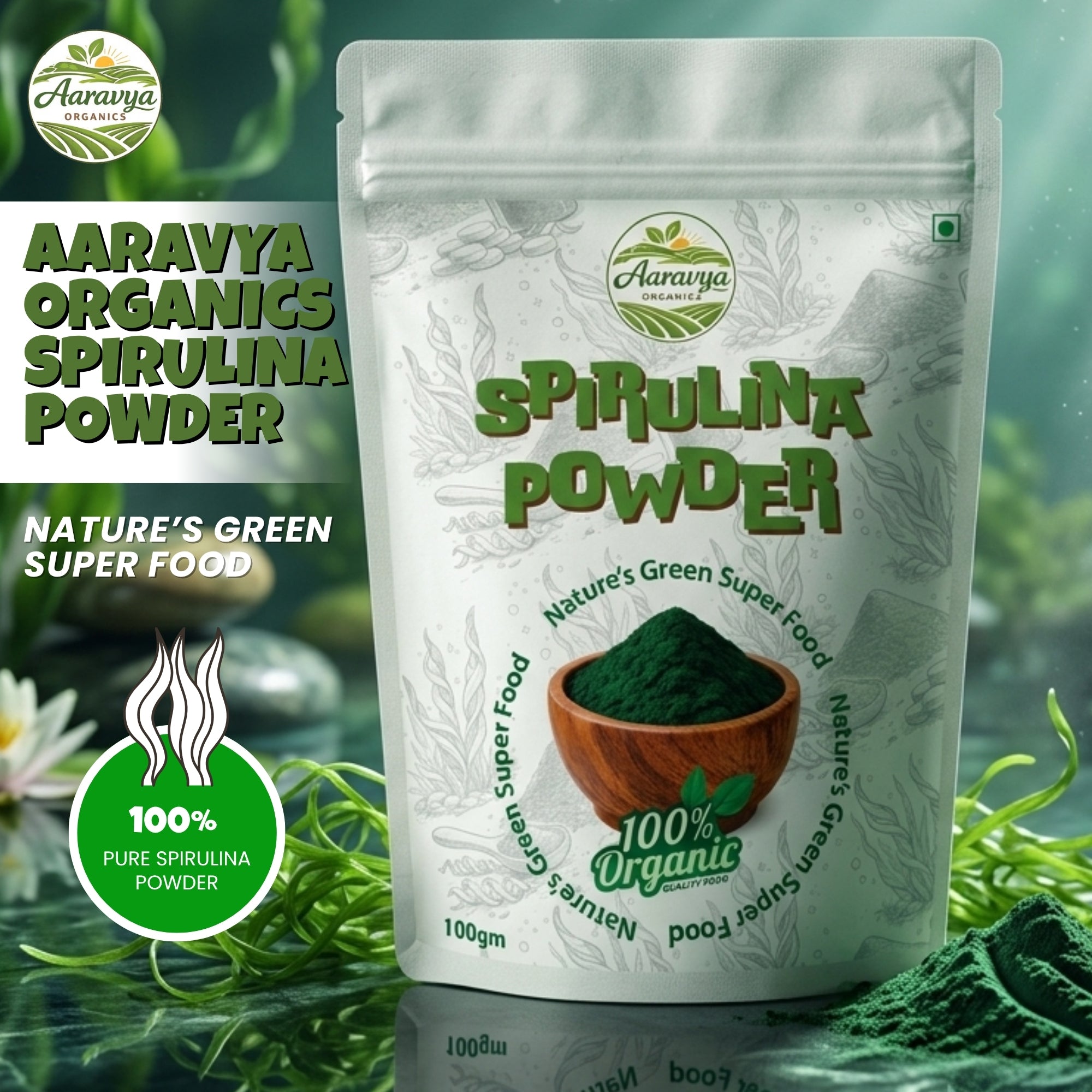 Spirulina Powder 100g | Pure Blue Green Algae Superfood | Rich in Protein, Vitamins & Minerals | Vegan, Gluten-Free, Non-GMO | Finely Milled Spirulina for Immunity, Energy & Detox | Natural Dietary Supplement for Men & Women