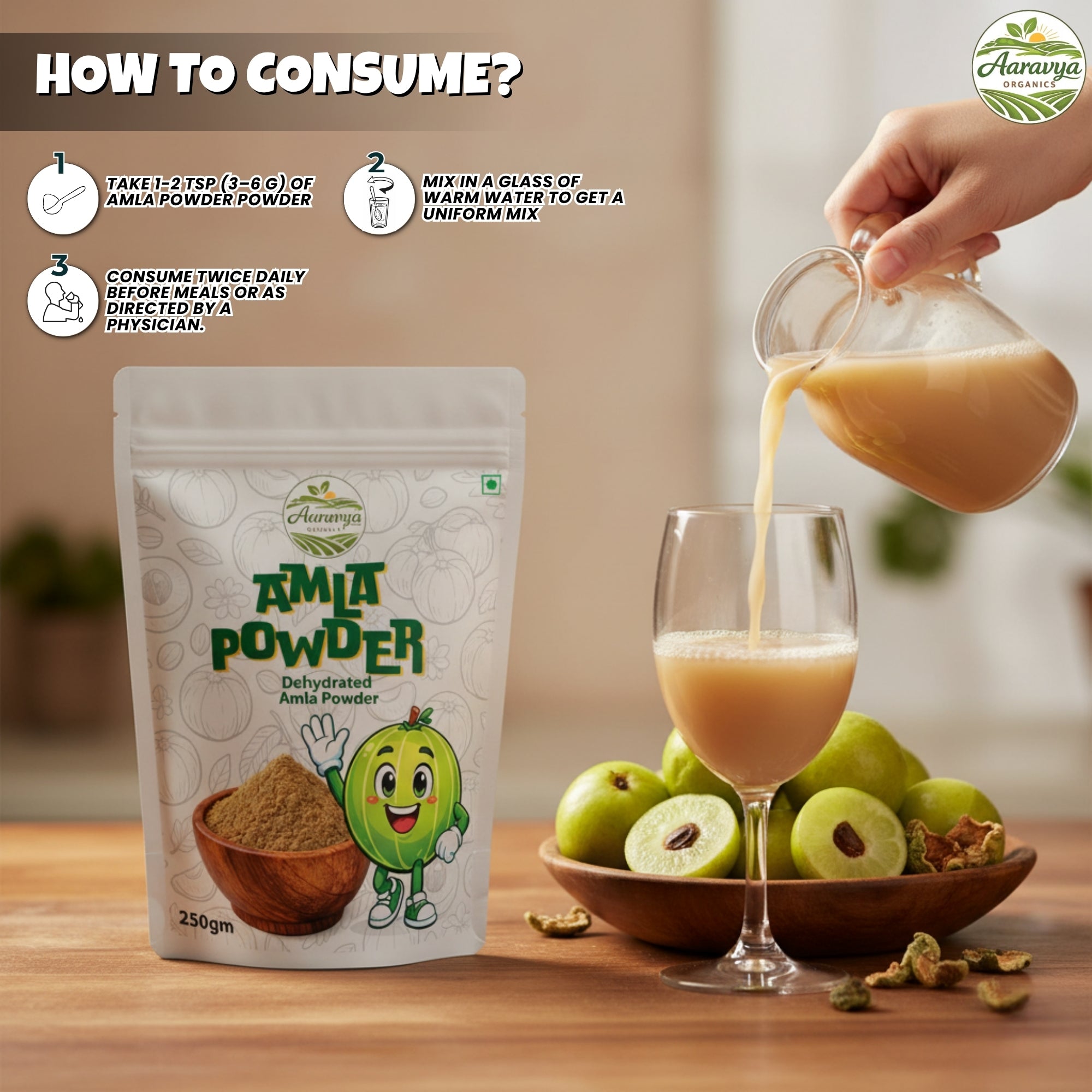 Natural Amla Powder for Hair Growth & Skin Care | Indian Gooseberry (Amla Churna) | Controls Dandruff, Strengthens Hair Roots | For Hair Pack, Drinking & Eating | 250g